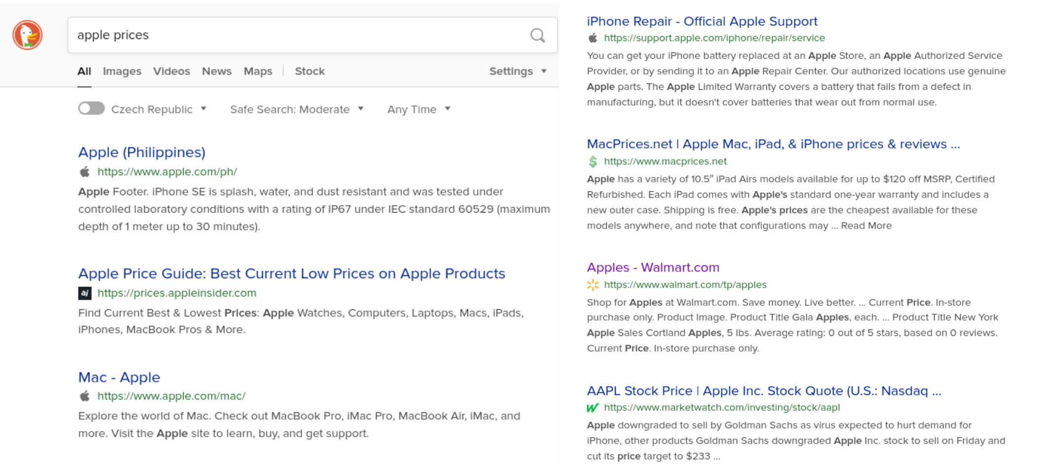 diverse web results for word apple - a company and a fruit